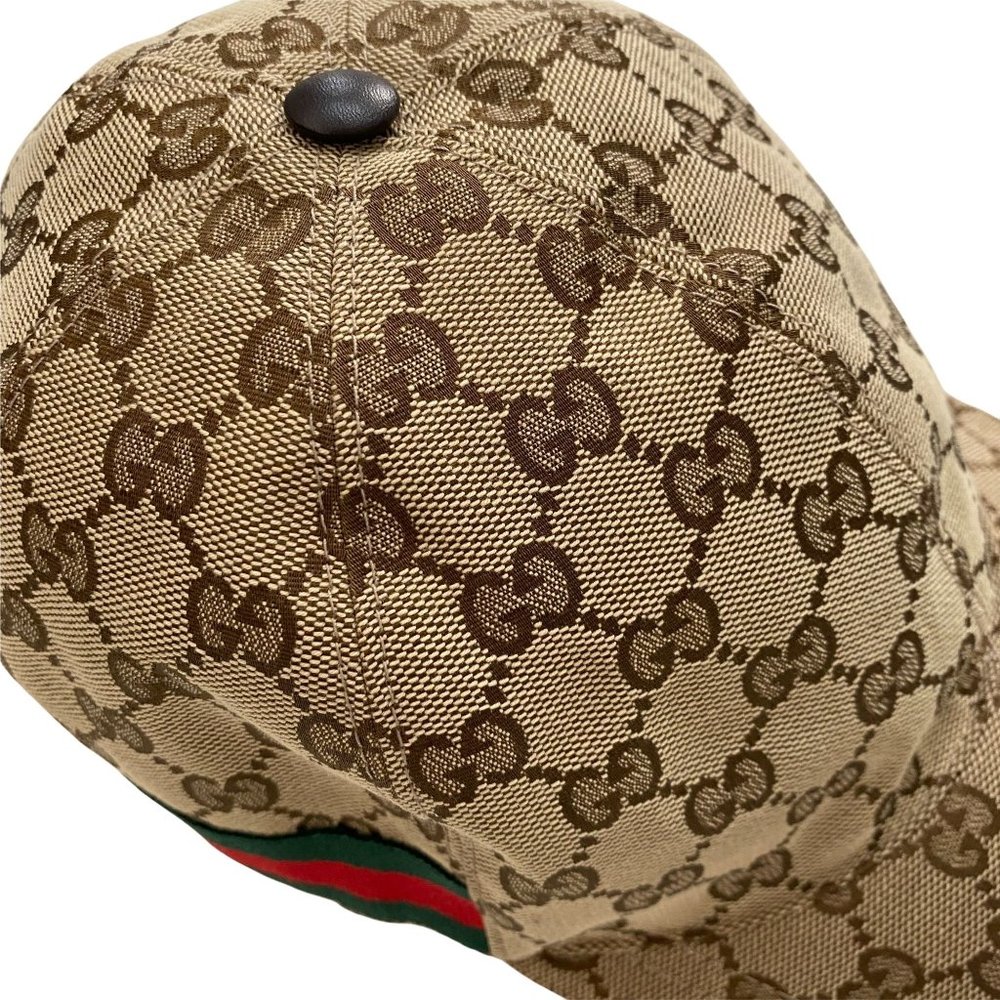 Gucci Beige Brown Monogram Baseball Cap with Green-Red Stripe - Picture 6 of 14